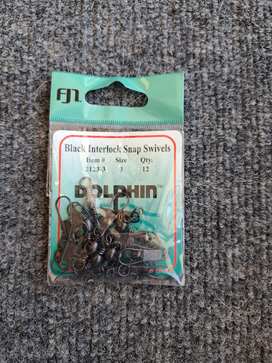Dolpin FJ Neil Company Black Interlock Snap Swivel 12 Pack
