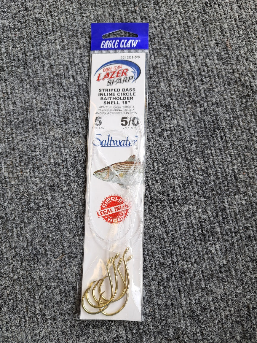 Eagle Claw Lazer Sharp Striped Bass Inline Circle Baitholder Snells 18"