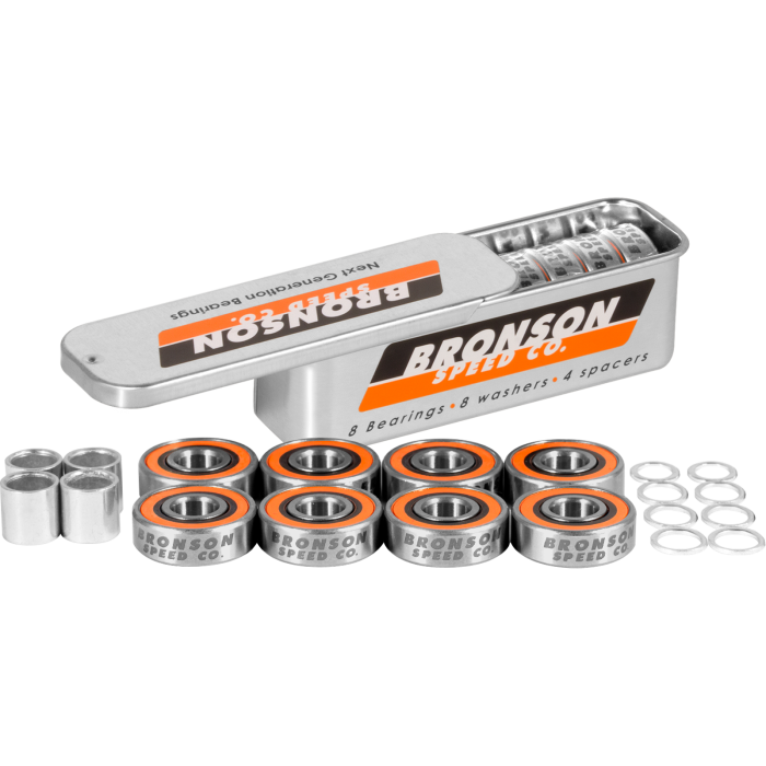 BRONSON G3 BEARINGS SINGLE SET TIN w/spcrs+washers (Set of 8)