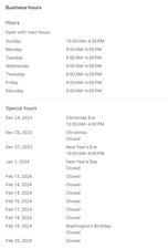 Holiday and New Year Hours