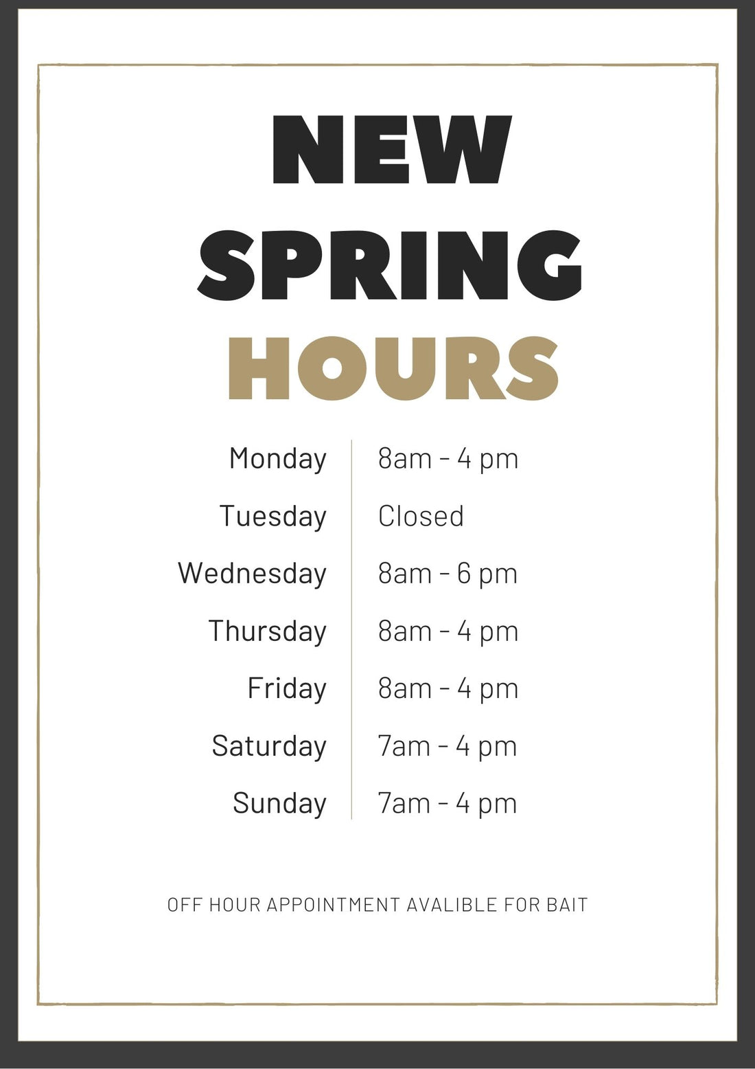 NEW SPRING HOURS – Old School Outdoors