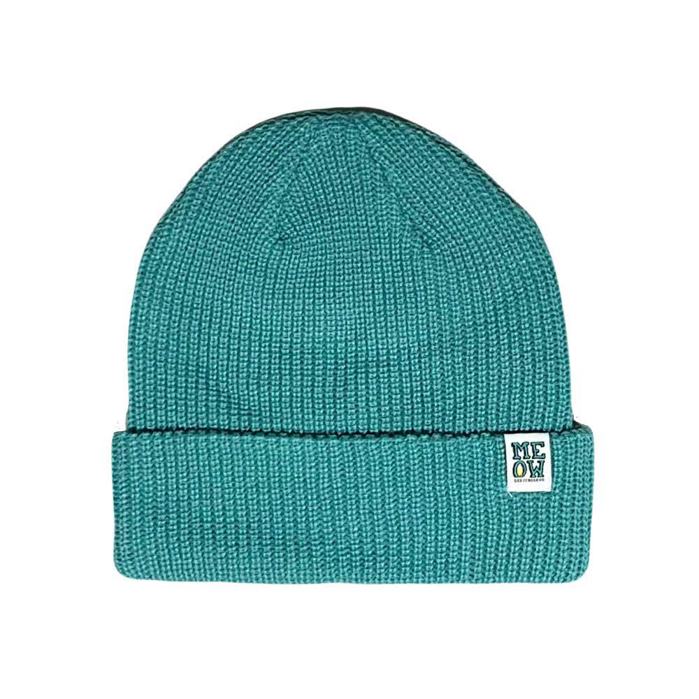 Meow Stacked Logo Cuffed Teal Beanie