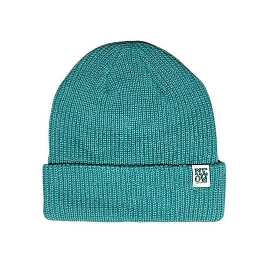 Meow Stacked Logo Cuffed Teal Beanie