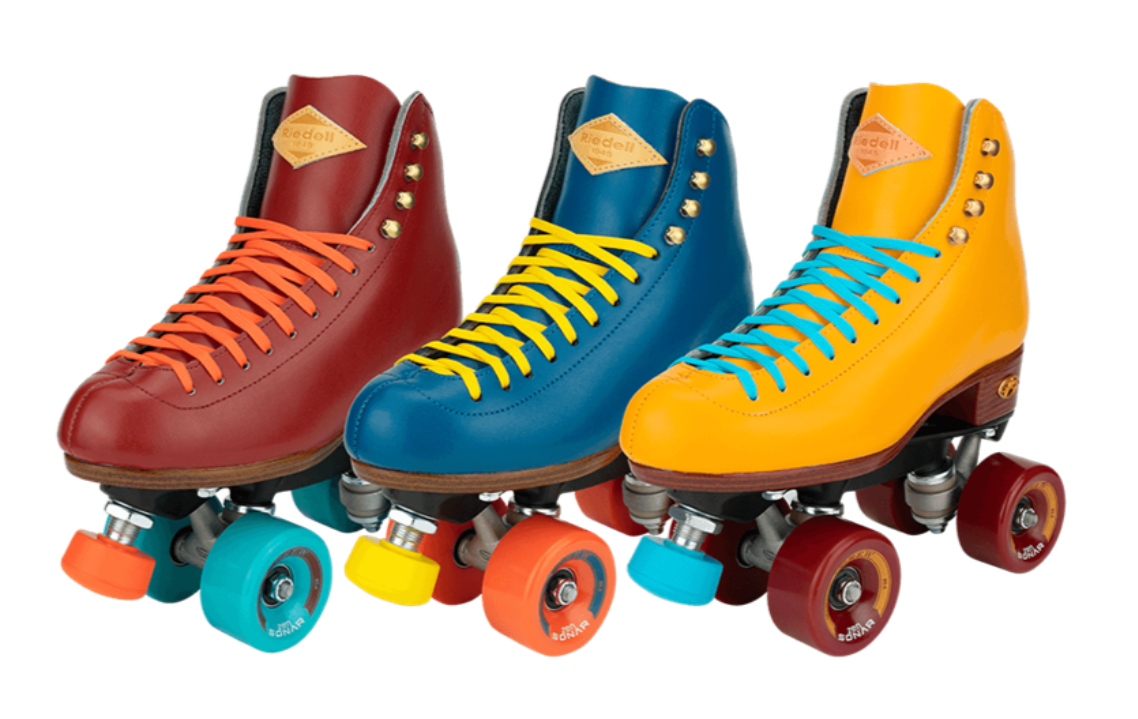 Riedell Crew Leather Roller Skates - Yellow, Turquoise, Red